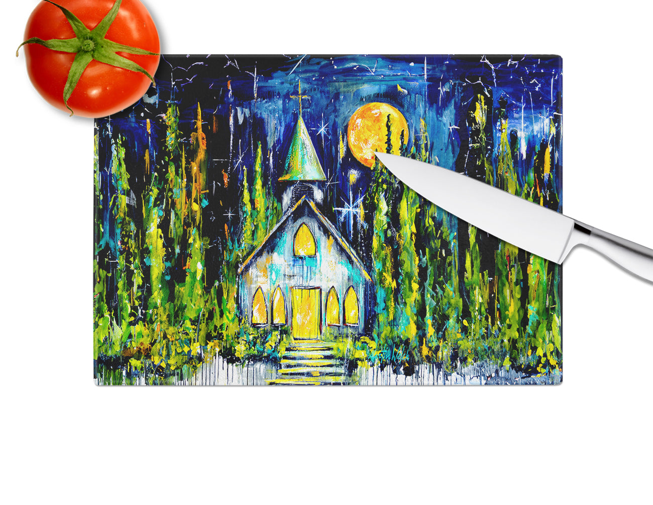 Rock of Ages Church Glass Cutting Board