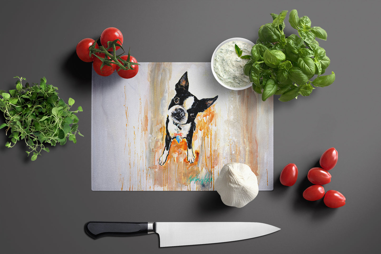 Boston Terrier Scout Glass Cutting Board