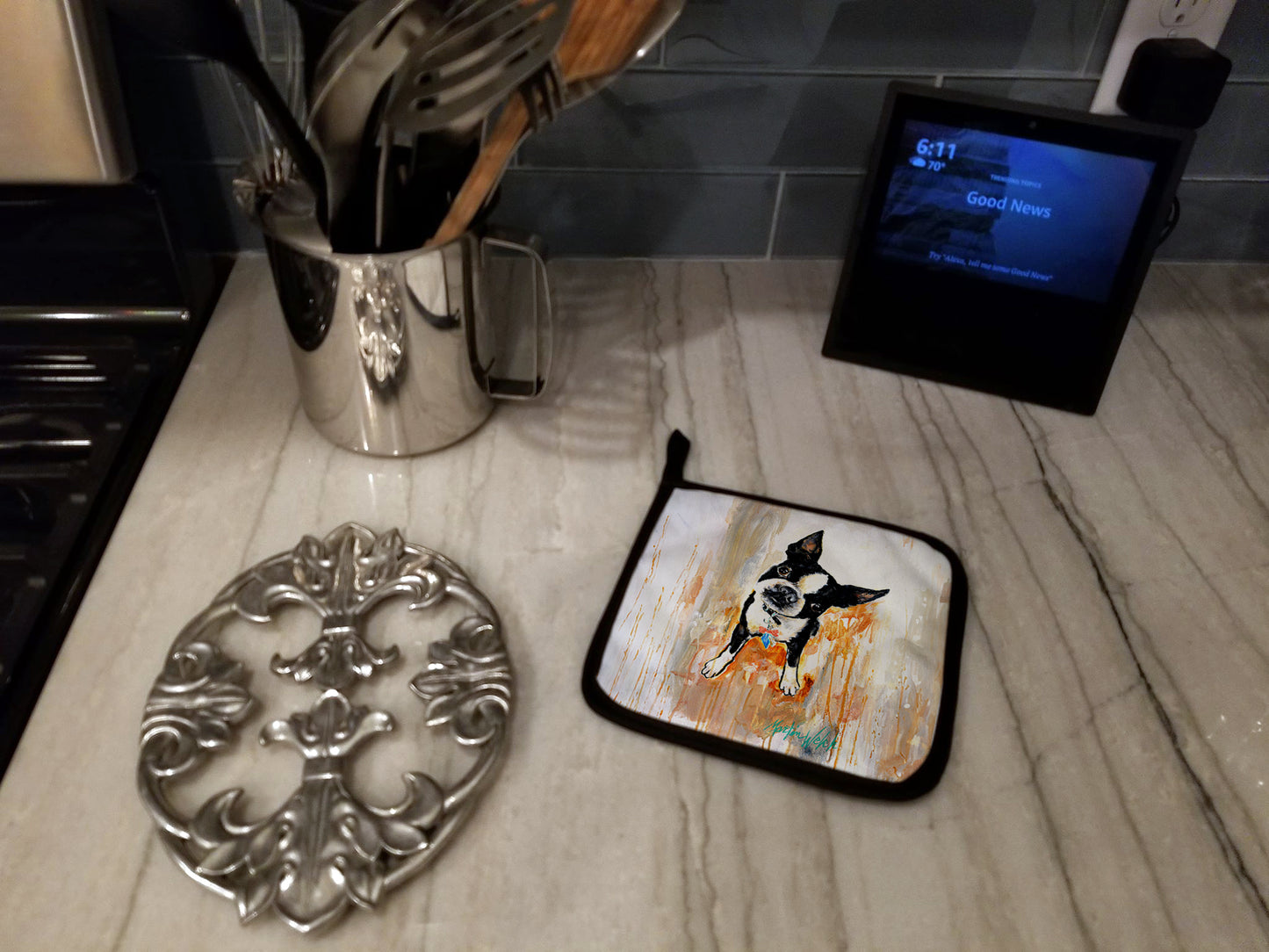 Boston Terrier Scout Pair of Pot Holders