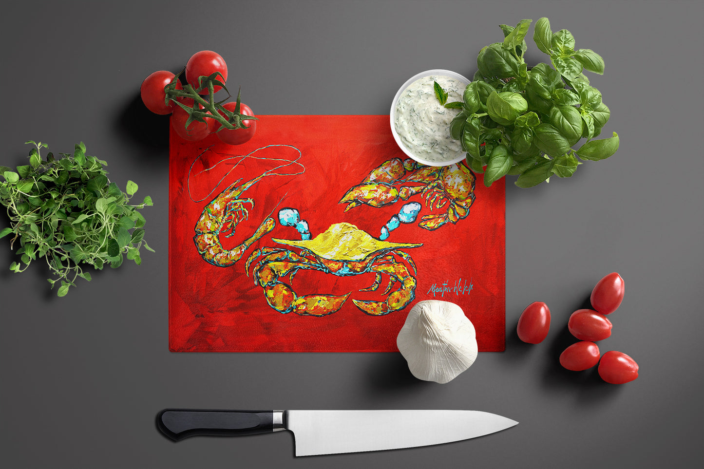 Seafood Sandwich Crab Shrimp Crawfish Glass Cutting Board