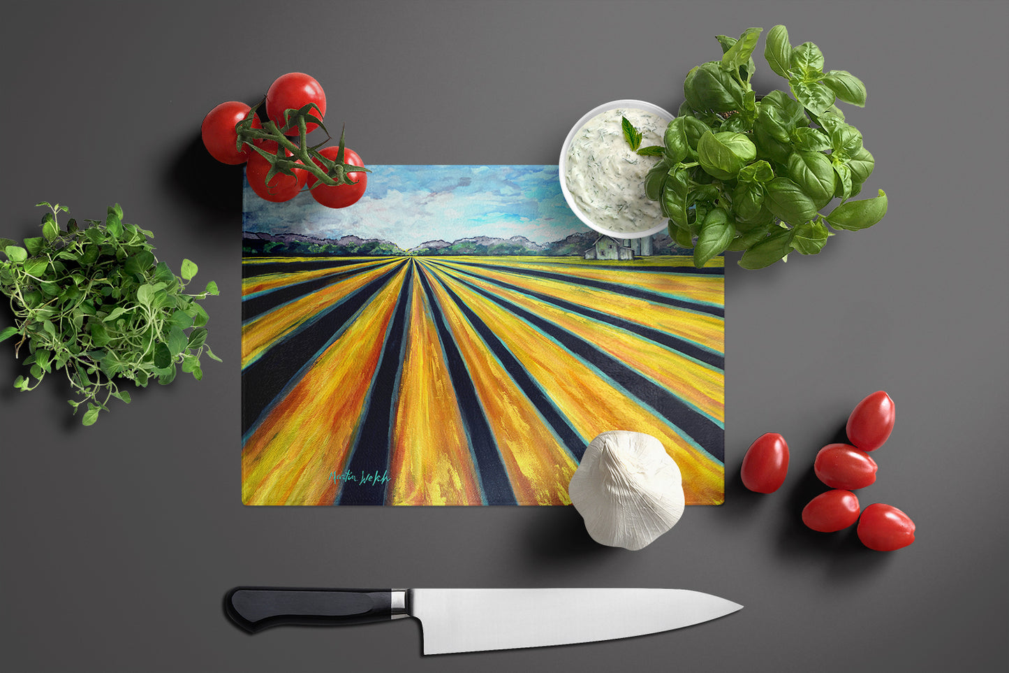 Silos Farm Land Glass Cutting Board