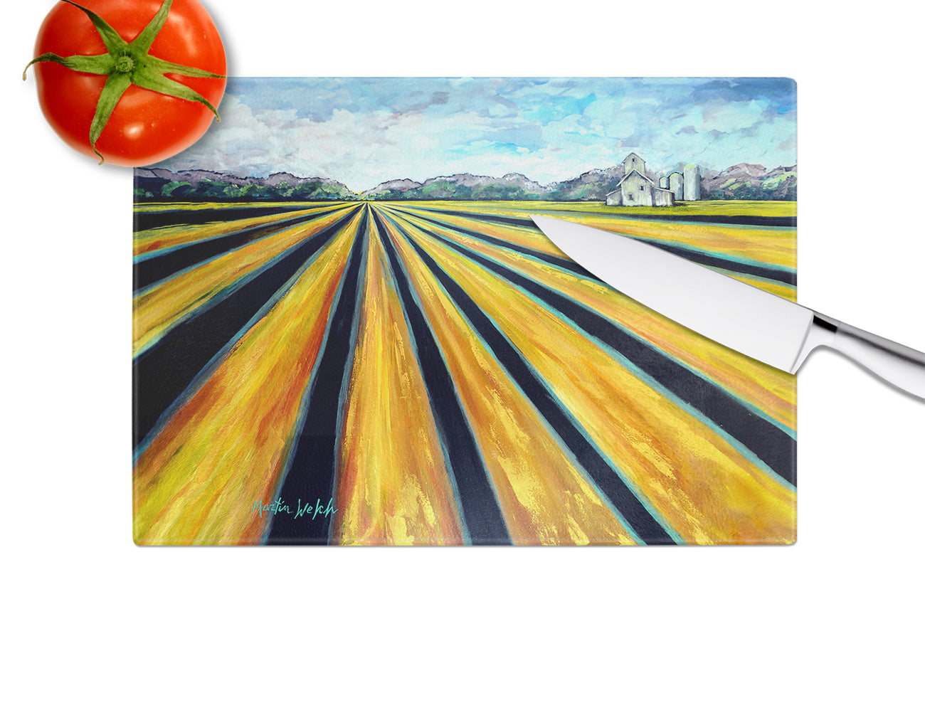 Silos Farm Land Glass Cutting Board