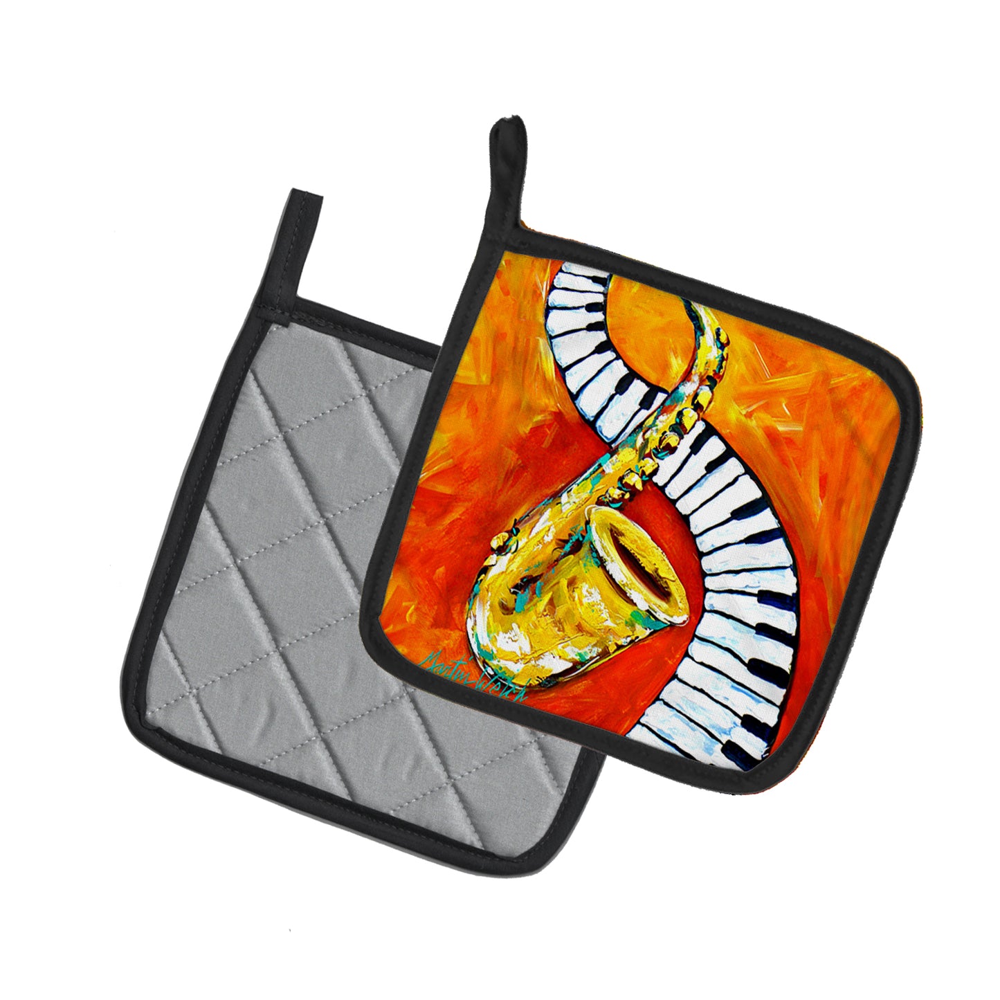 Something Blues Saxaphone and Piano Pair of Pot Holders