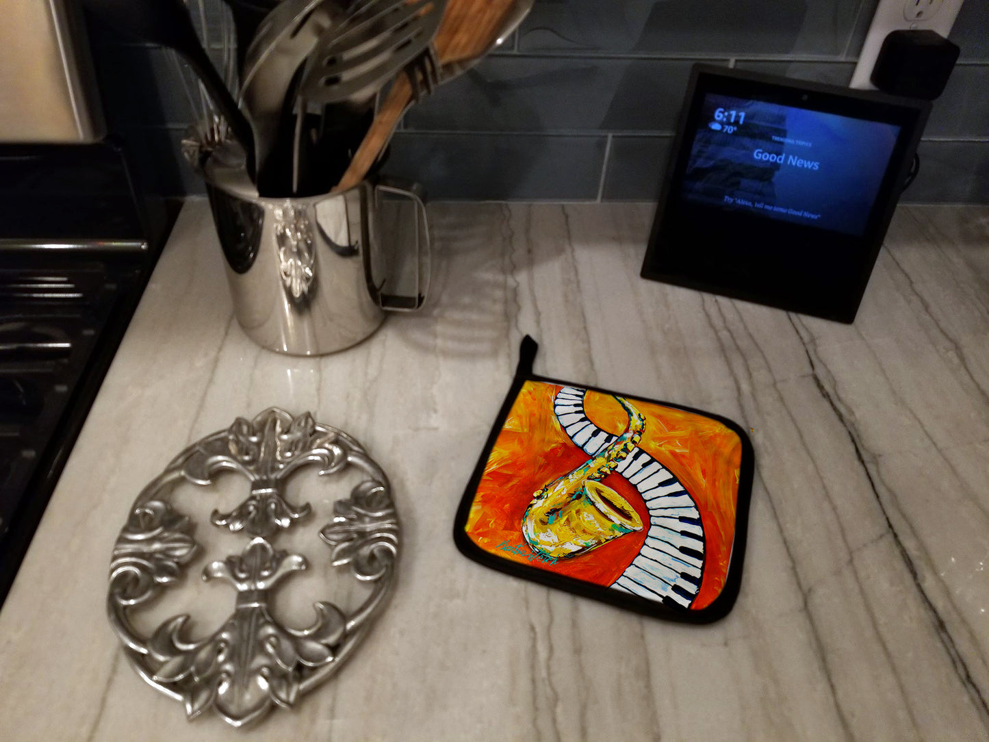 Something Blues Saxaphone and Piano Pair of Pot Holders