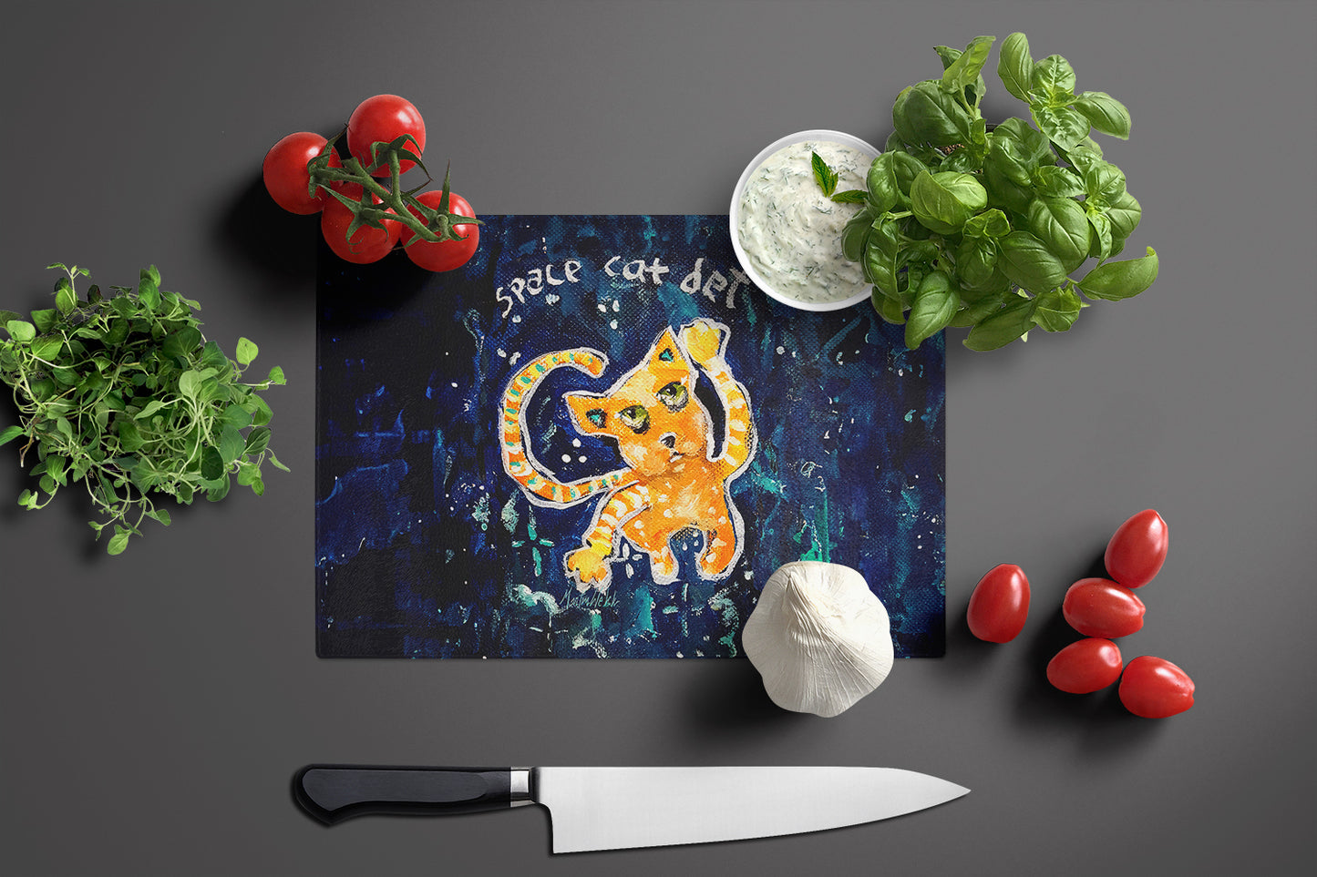 Space Cat Det Cat Glass Cutting Board