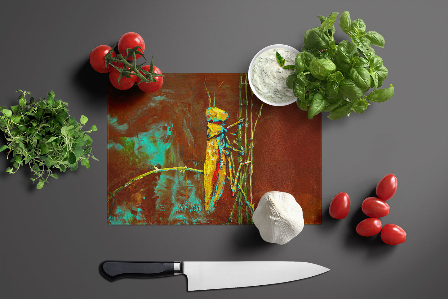 Stuck on Boo Grasshopper Glass Cutting Board