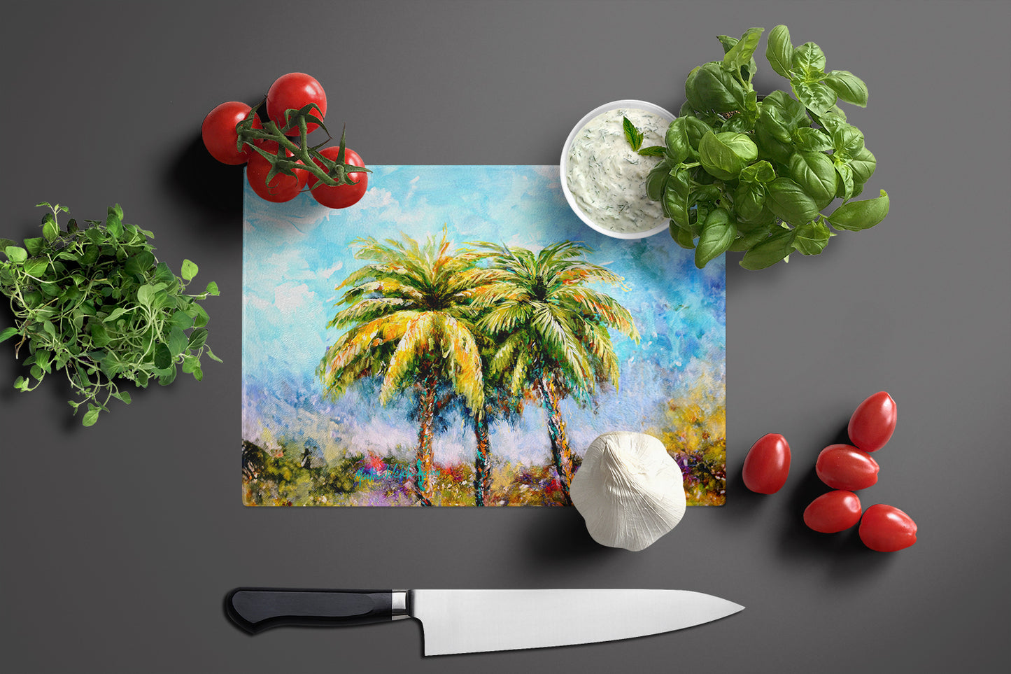 Summer Breezes Palm Tree Glass Cutting Board