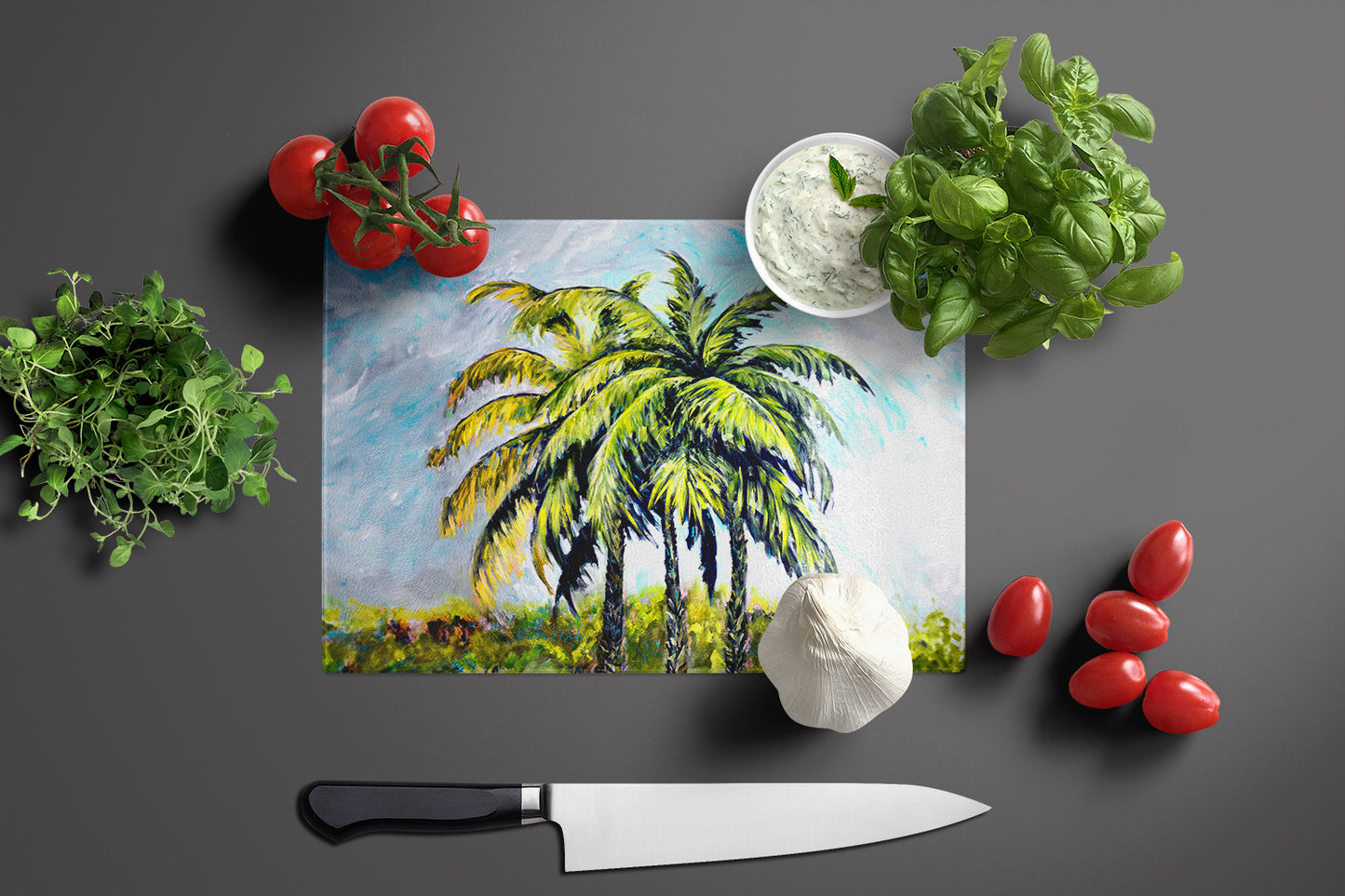 Tropical Breeze Palm Trees Glass Cutting Board