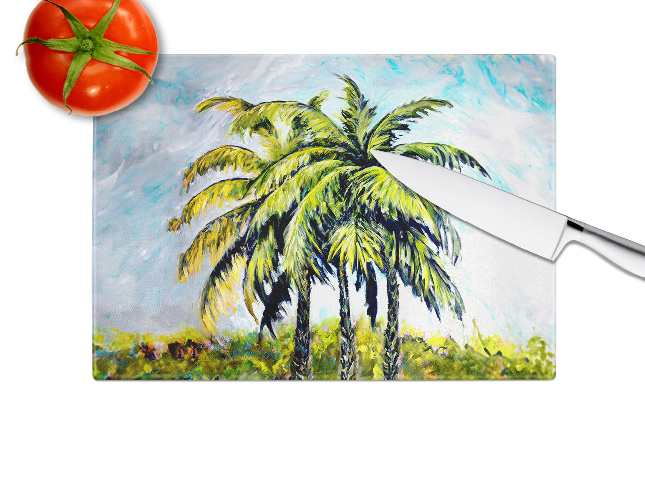 Tropical Breeze Palm Trees Glass Cutting Board