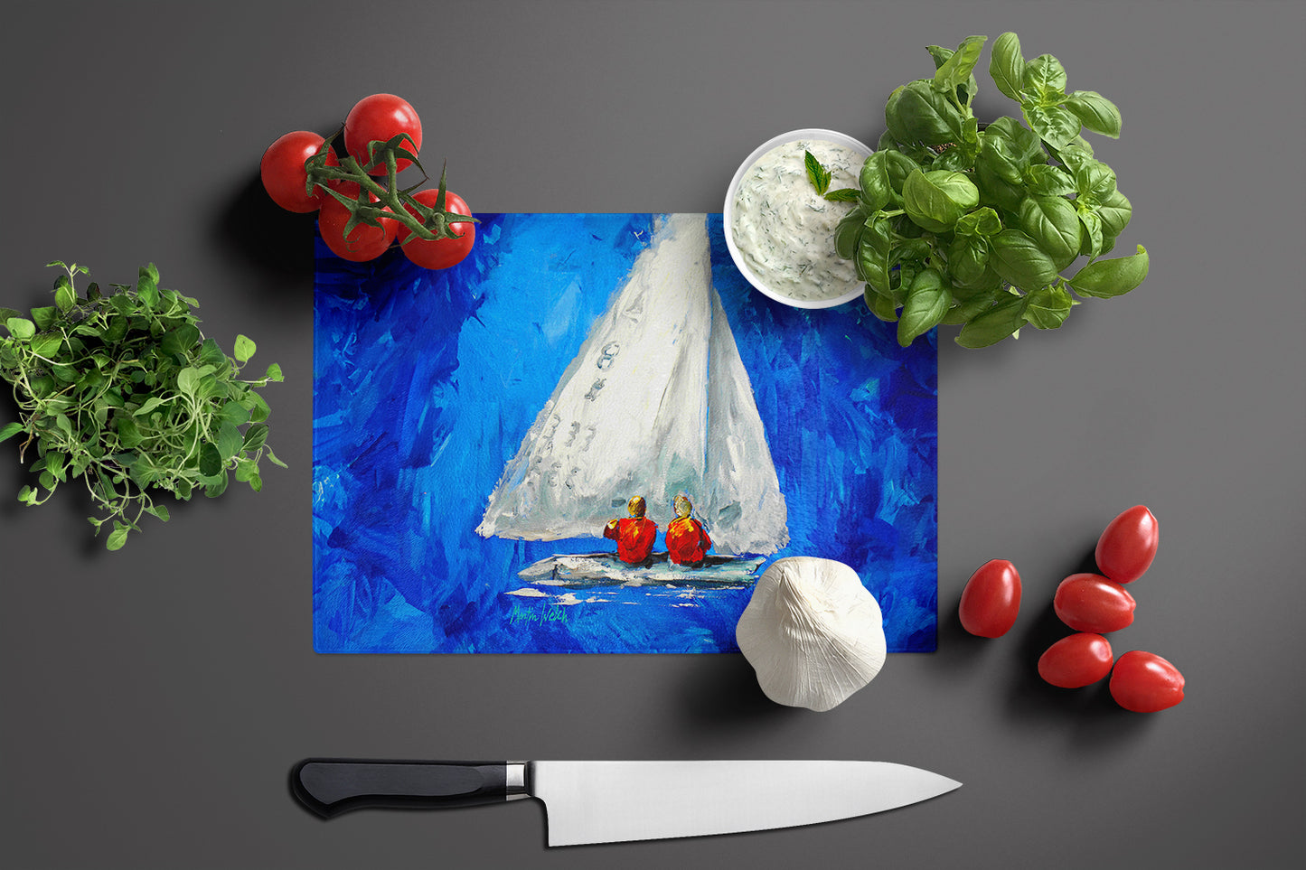 Twos Company Sailboat Glass Cutting Board