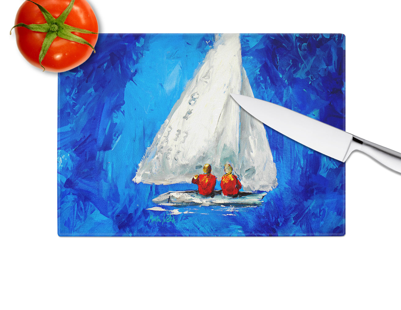 Twos Company Sailboat Glass Cutting Board