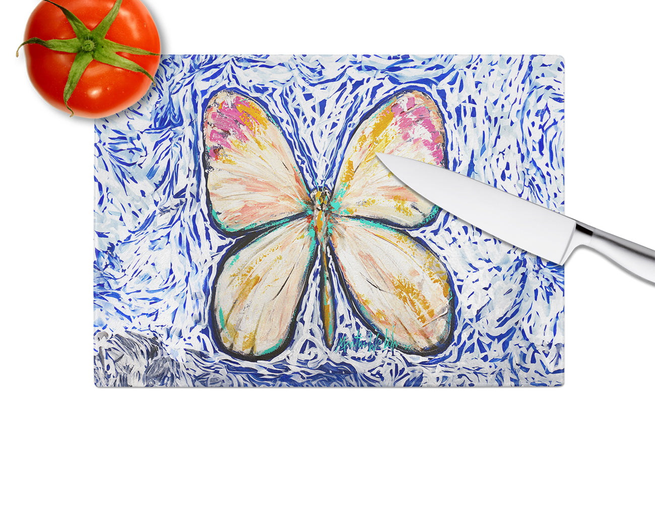 Butterfly Violet Tip Glass Cutting Board