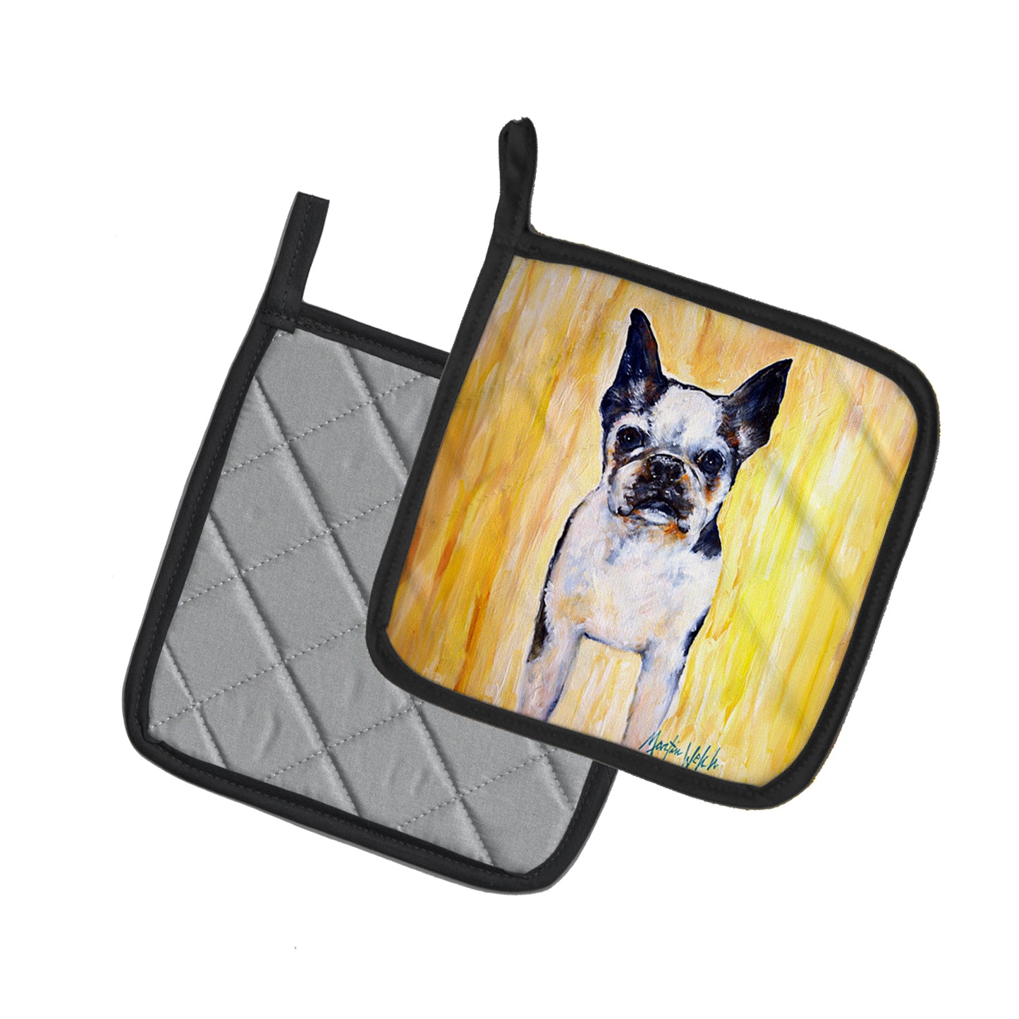 Boston Terrier Walker Two Pair of Pot Holders