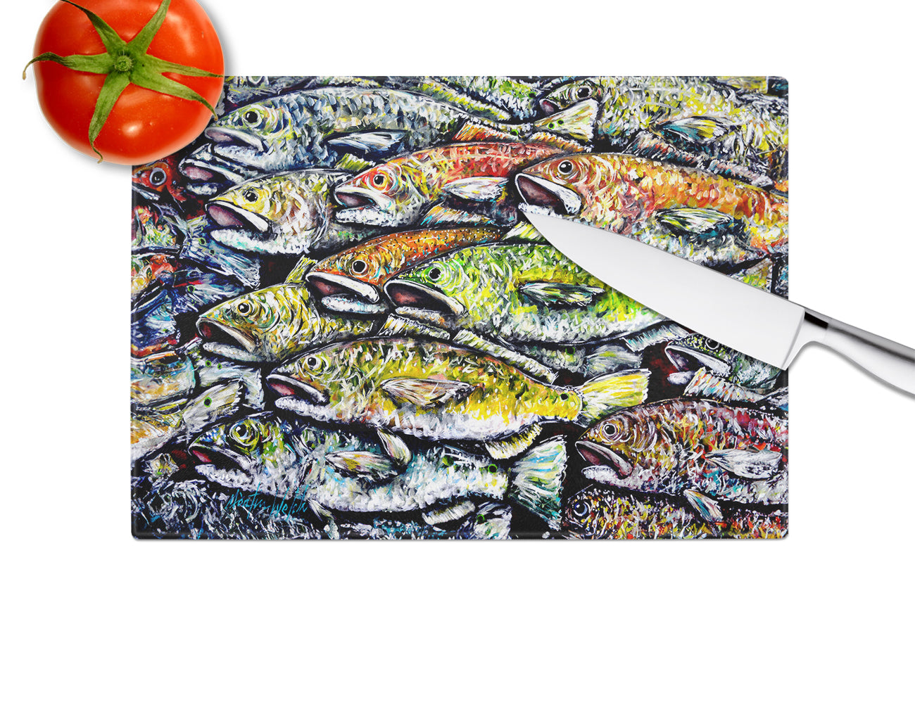 Wanna Be Fishin Glass Cutting Board