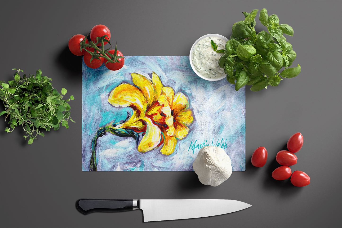 Yellow Daffy Daffodils Glass Cutting Board