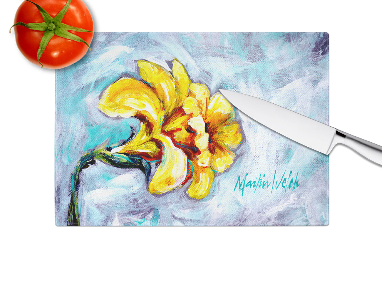 Yellow Daffy Daffodils Glass Cutting Board