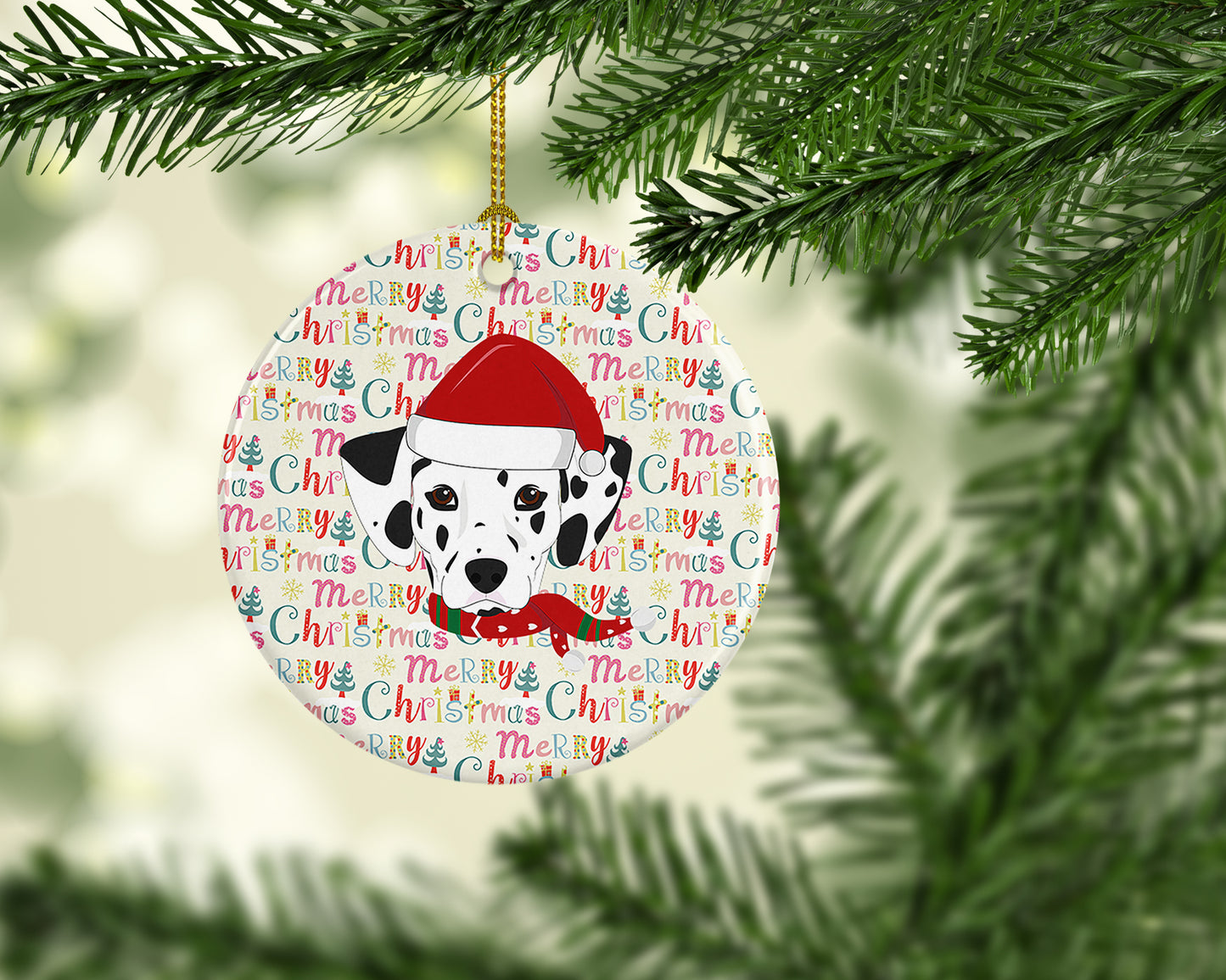 Dalmatian Merry Christmas Ceramic Ornament