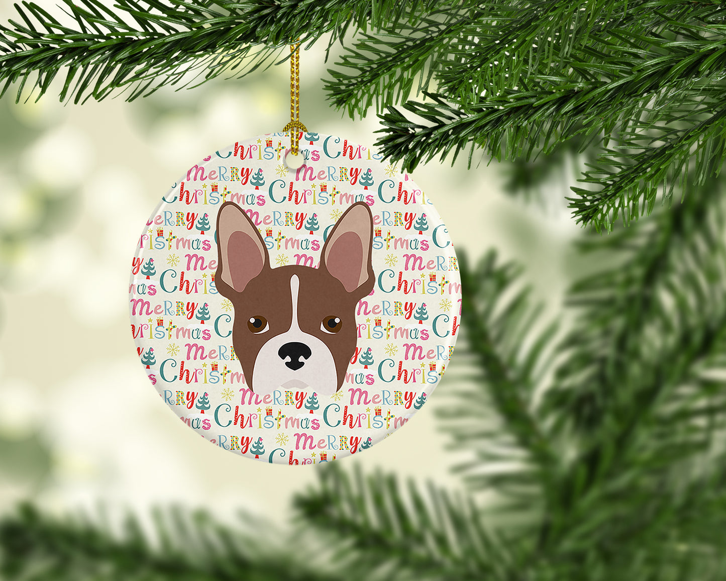 Boston Terrier Merry Christmas Ceramic Ornament