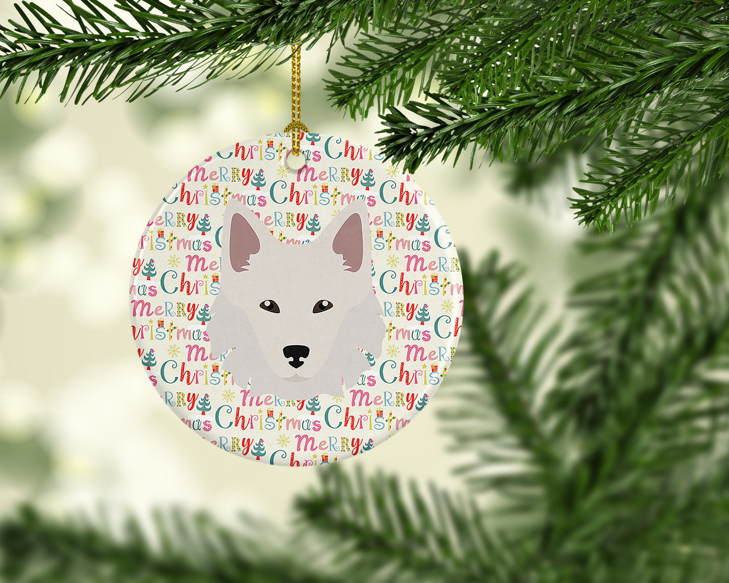 Danish Spitz Merry Christmas Ceramic Ornament