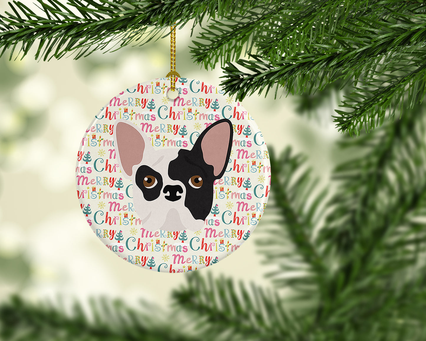 French Bulldog Merry Christmas Ceramic Ornament