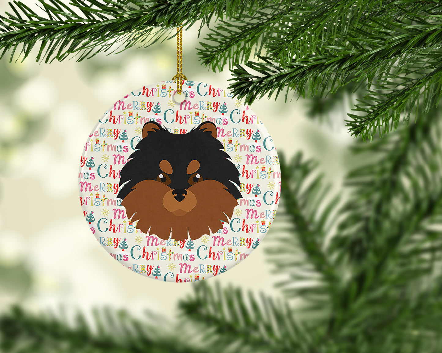 Pomeranian Merry Christmas Ceramic Ornament