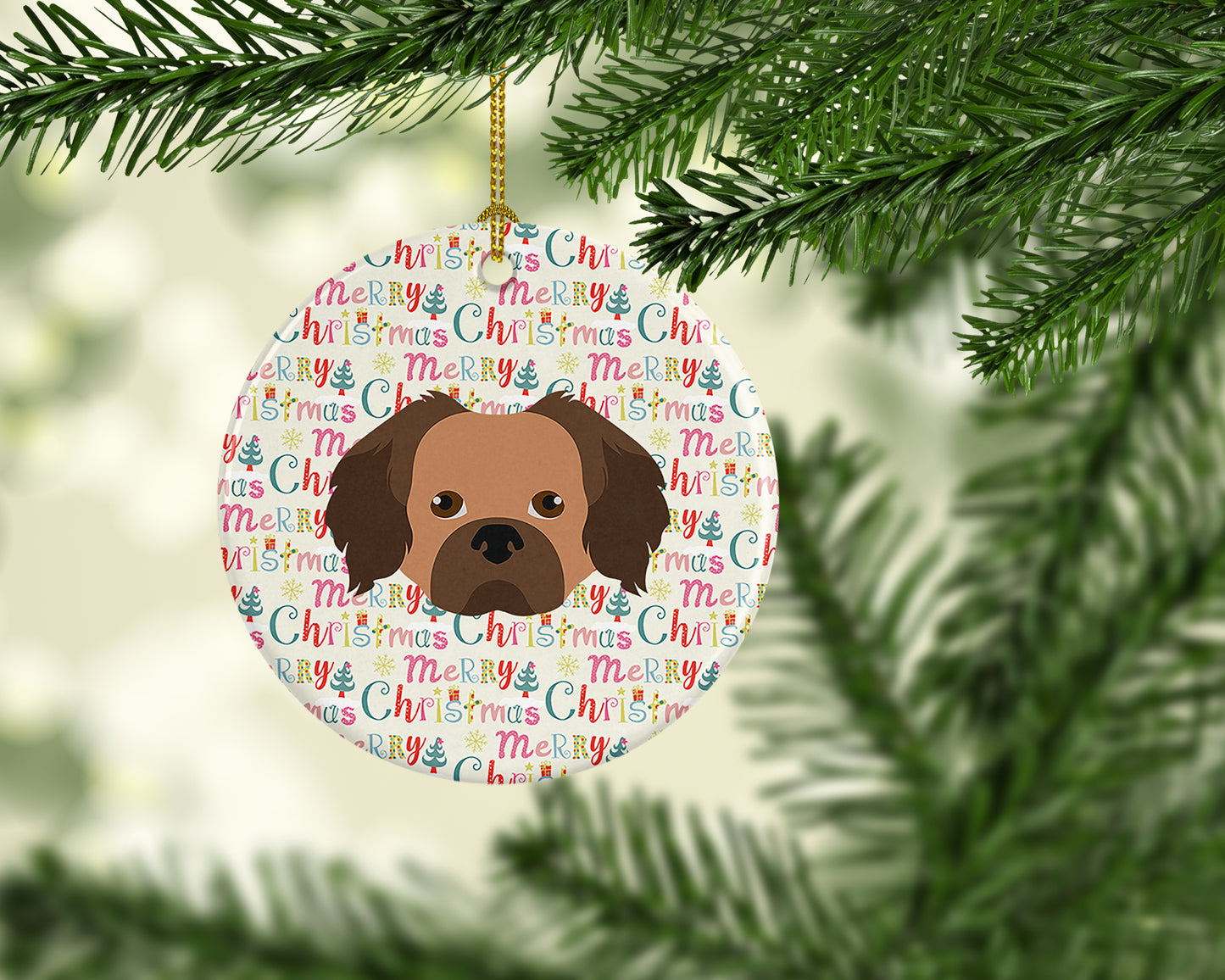 Tibetan Spaniel Merry Christmas Ceramic Ornament