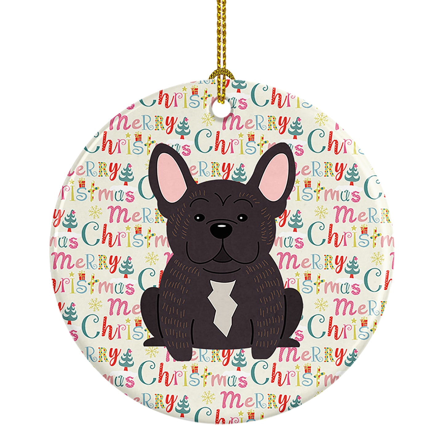 Buy this Merry Christmas French Bulldog Brindle Ceramic Ornament