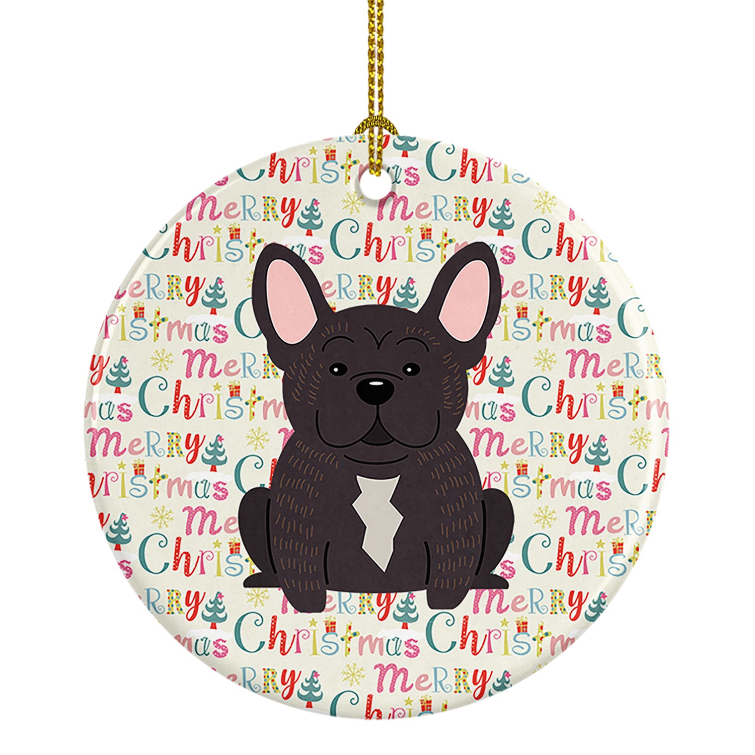 Buy this Merry Christmas French Bulldog Brindle Ceramic Ornament