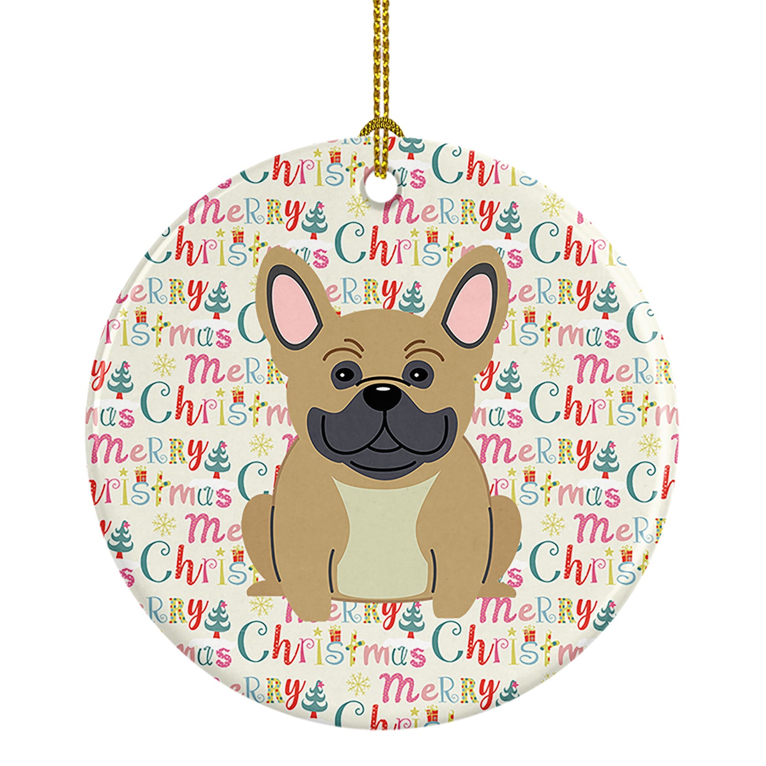 Buy this Merry Christmas French Bulldog Cream Ceramic Ornament