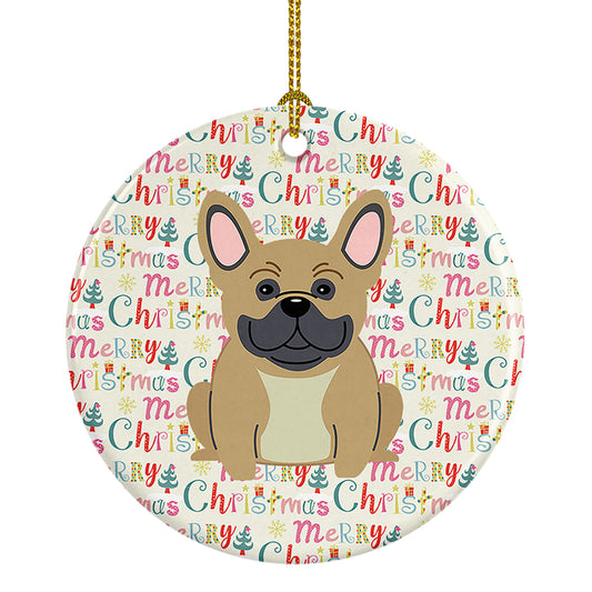 Buy this Merry Christmas French Bulldog Cream Ceramic Ornament