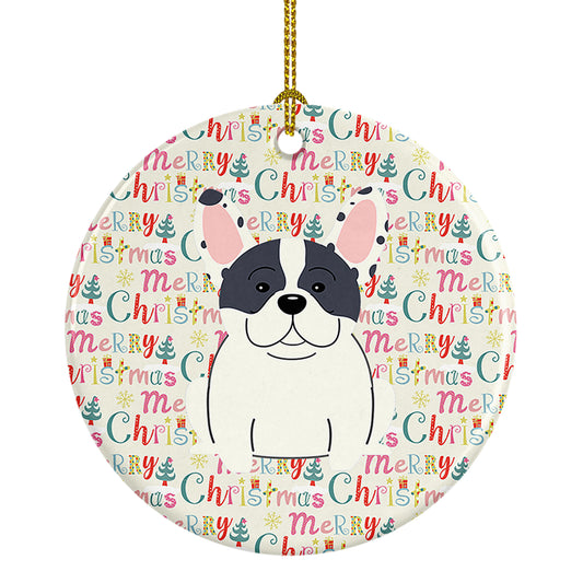 Buy this Merry Christmas French Bulldog Piebald Ceramic Ornament