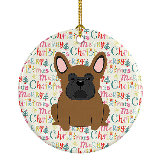 Buy this Merry Christmas French Bulldog Brown Ceramic Ornament