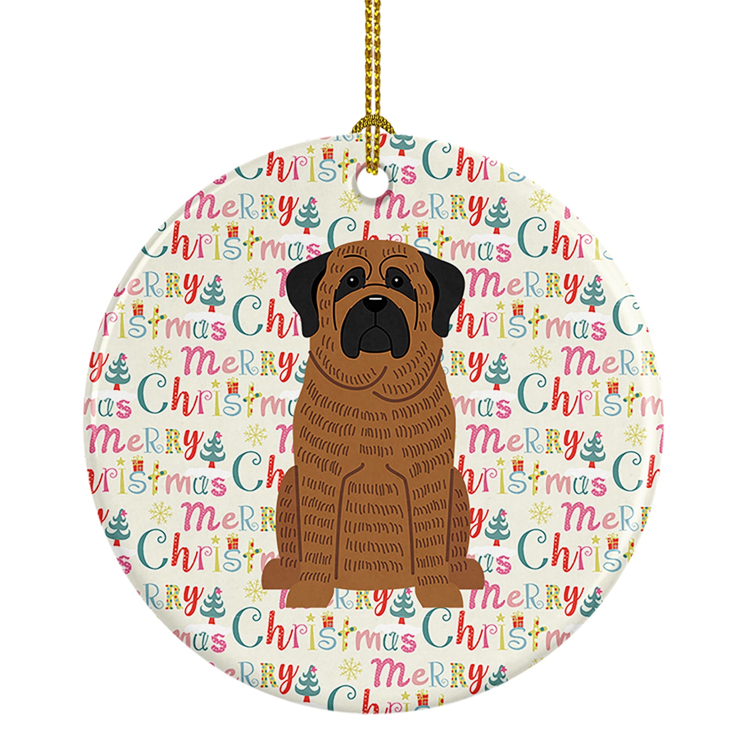 Buy this Merry Christmas Mastiff Brindle Ceramic Ornament