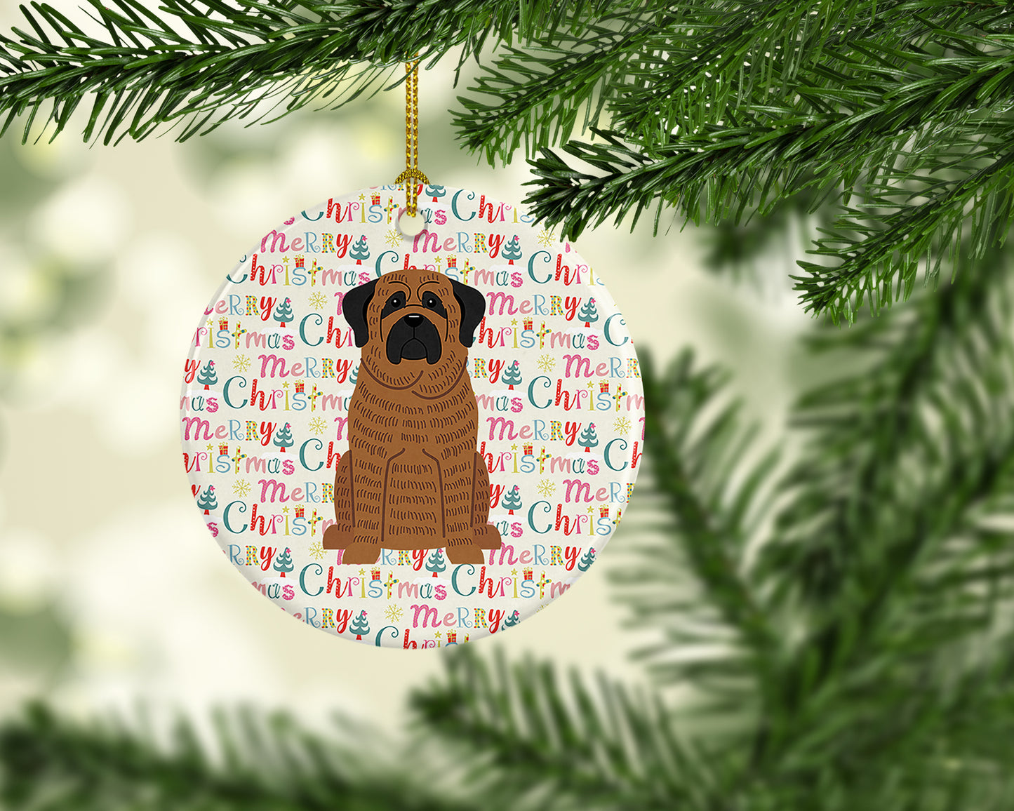 Merry Christmas Mastiff Brindle Ceramic Ornament