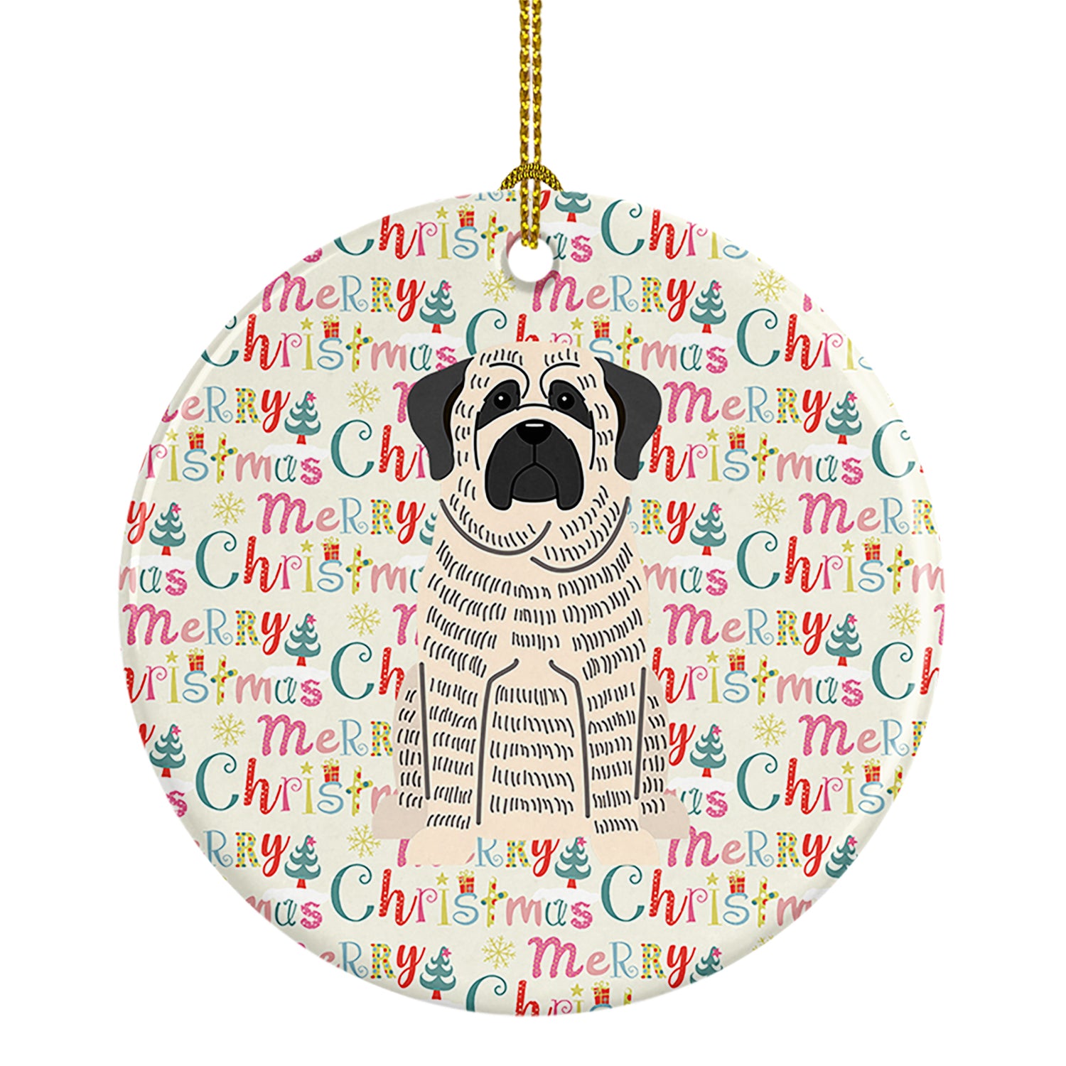 Buy this Merry Christmas Mastiff Brindle White Ceramic Ornament