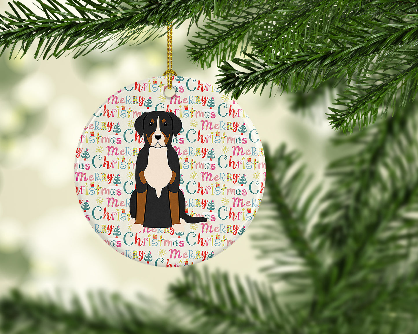 Merry Christmas Greater Swiss Mountain Dog Ceramic Ornament