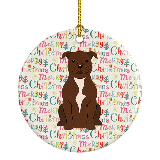 Buy this Merry Christmas Staffordshire Bull Terrier Chocolate Ceramic Ornament