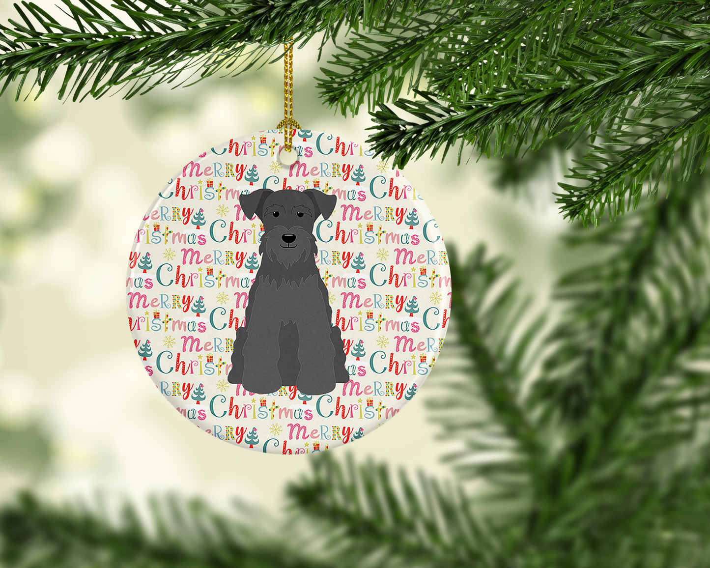 Merry Christmas Miniature Schnauzer Black Ceramic Ornament