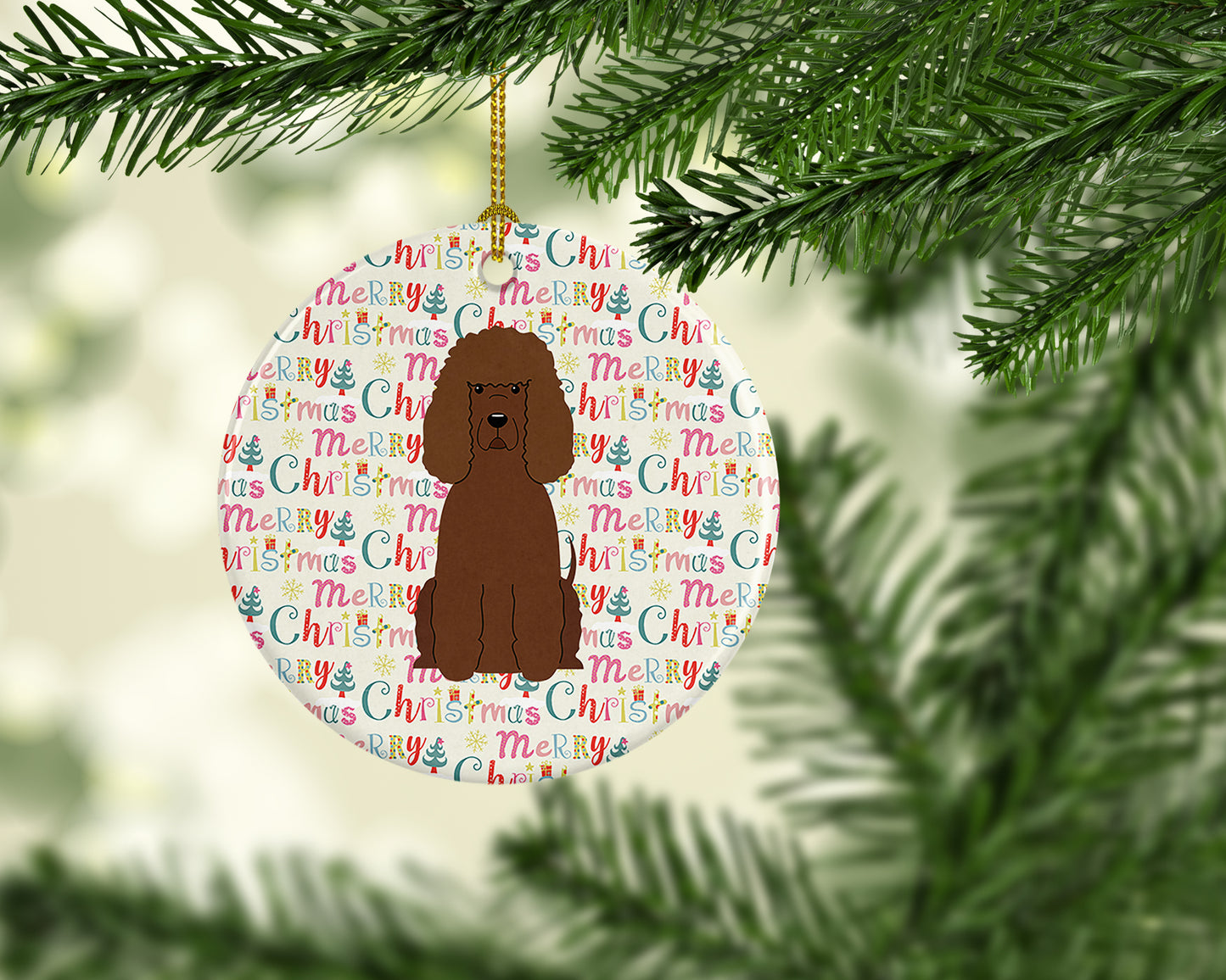 Merry Christmas Irish Water Spaniel Ceramic Ornament