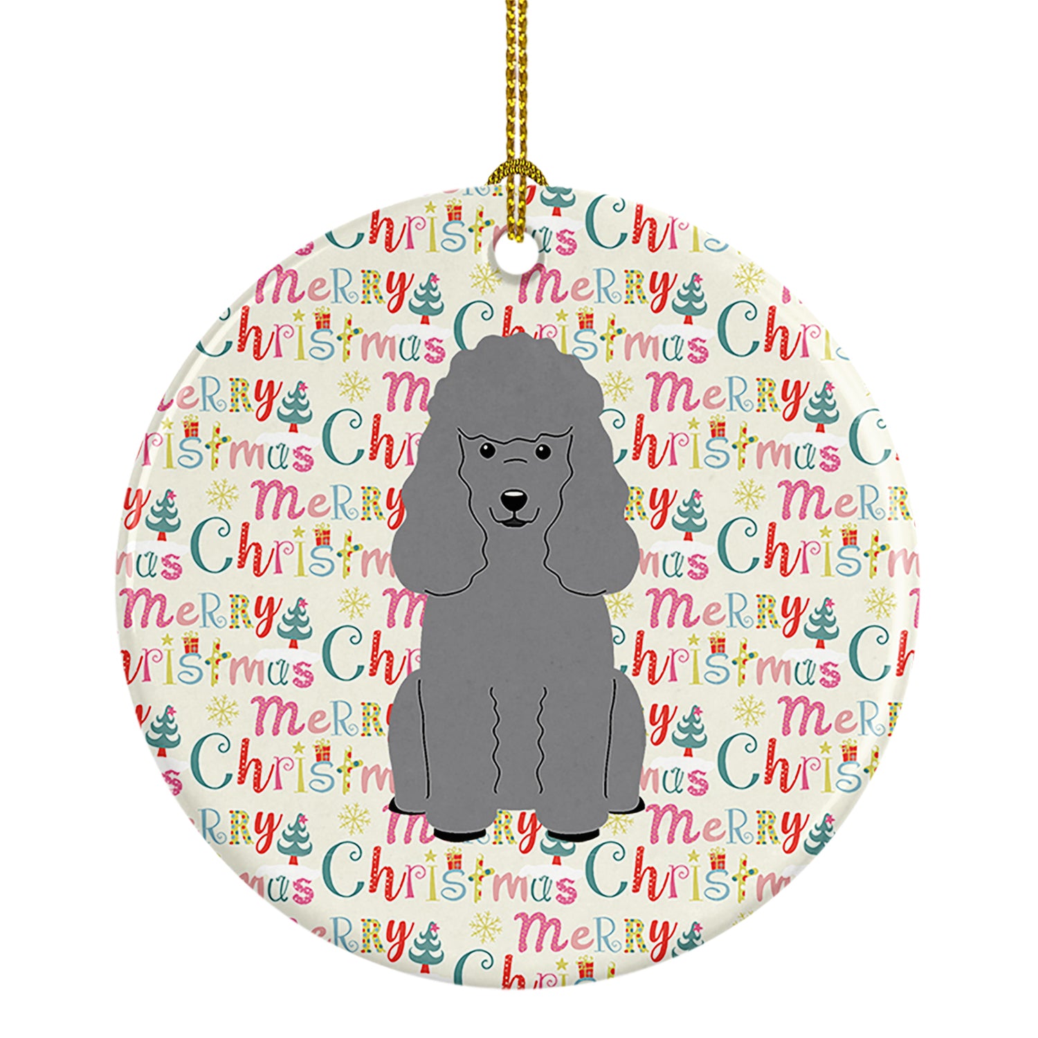 Buy this Merry Christmas Poodle Silver Ceramic Ornament