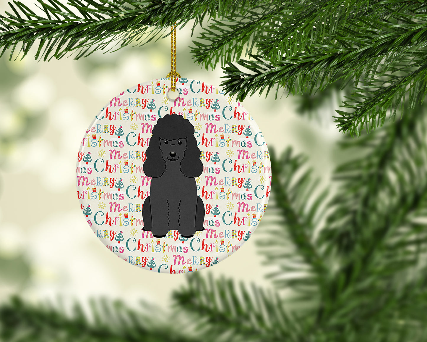 Merry Christmas Poodle Black Ceramic Ornament