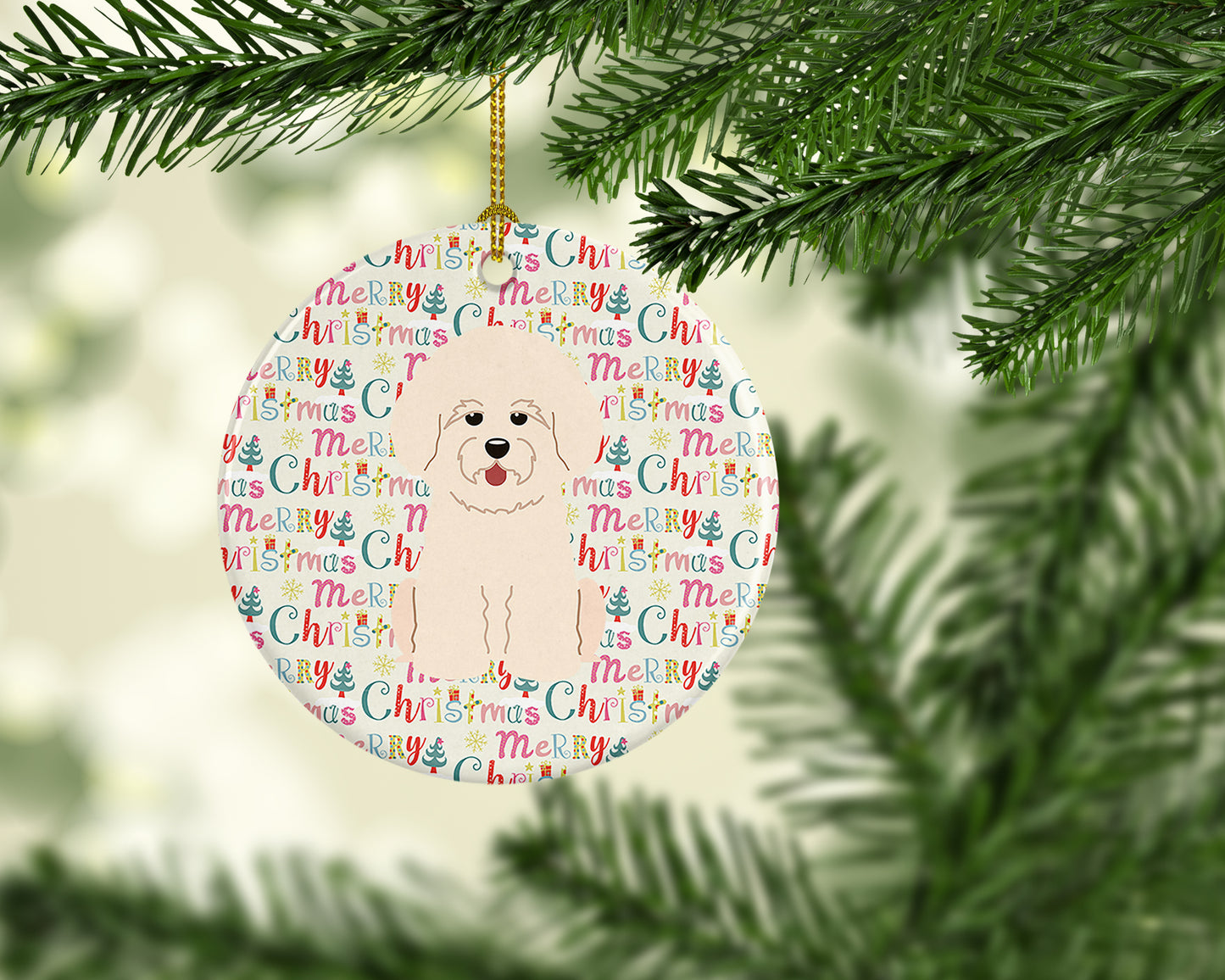 Merry Christmas Bichon Frise Ceramic Ornament