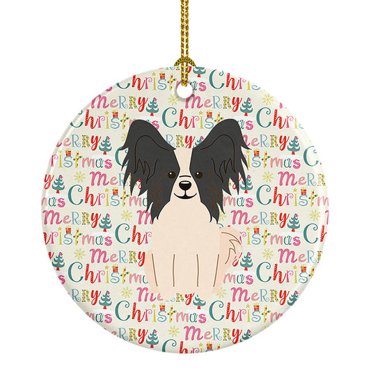 Buy this Merry Christmas Papillon Black White Ceramic Ornament