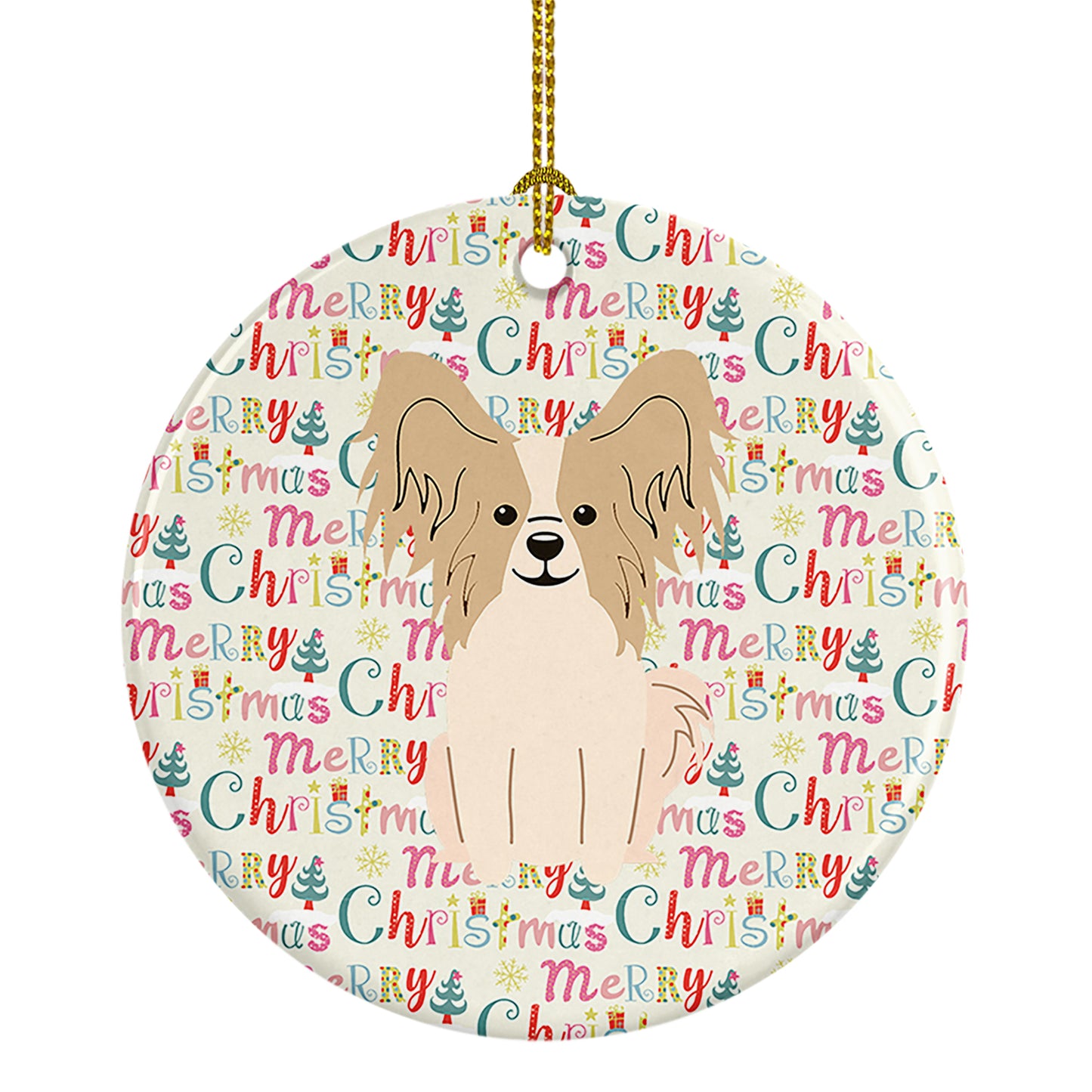 Buy this Merry Christmas Papillon Sable White Ceramic Ornament