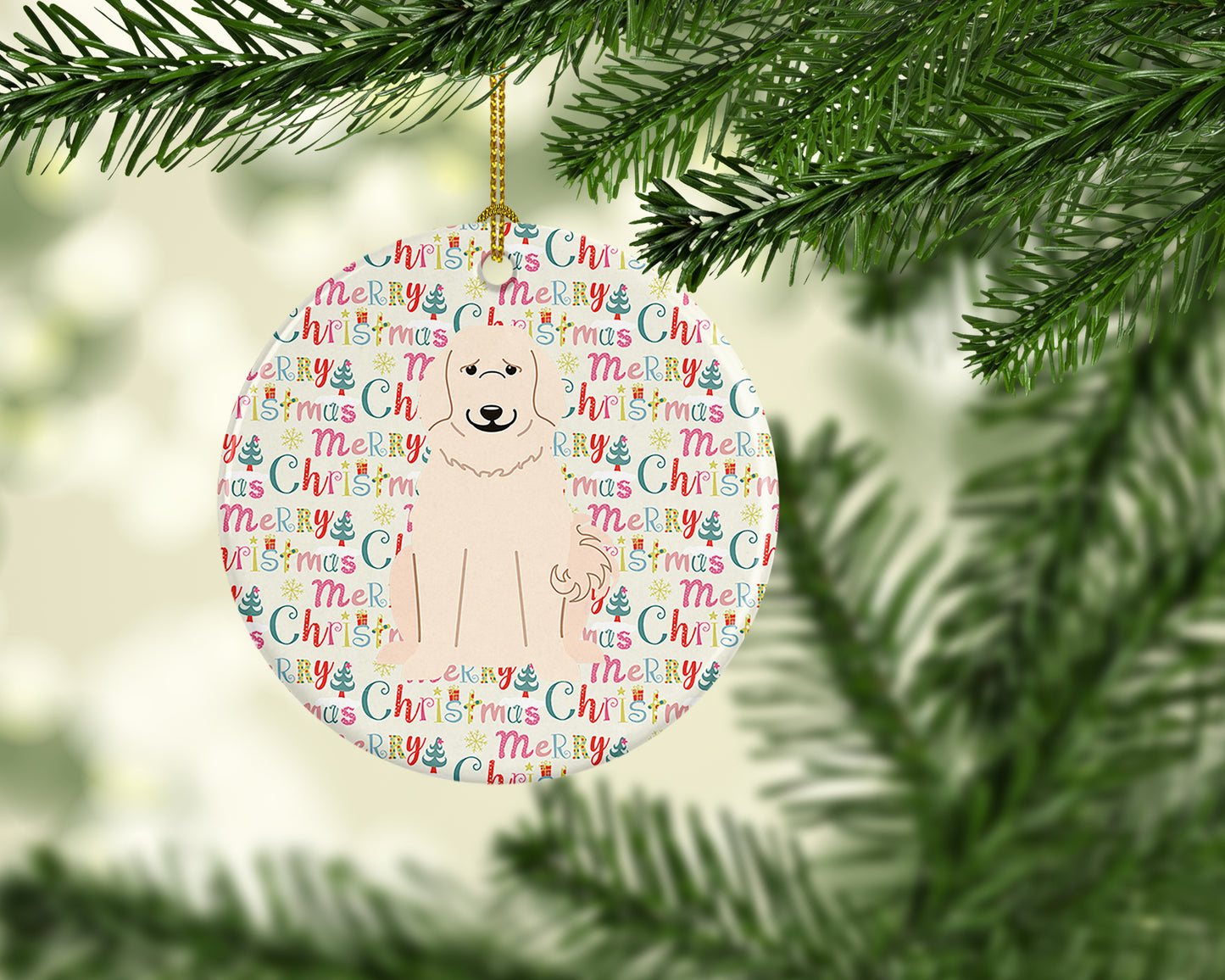 Merry Christmas Great Pyrenese Ceramic Ornament