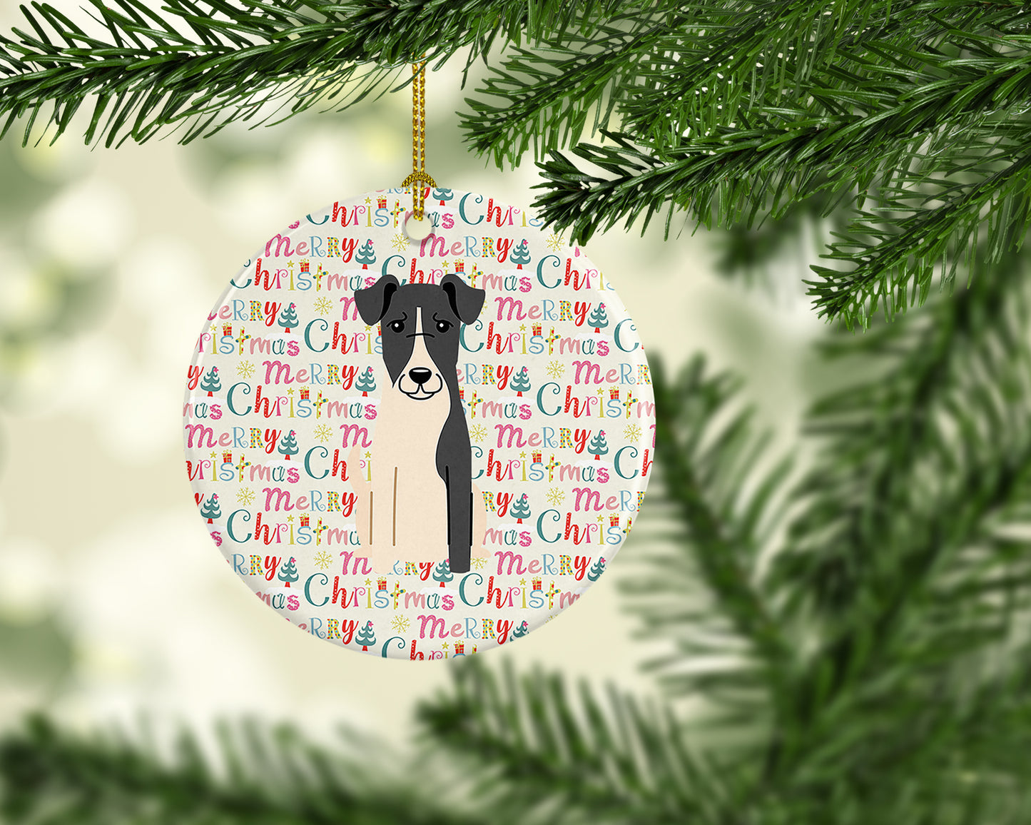 Merry Christmas Smooth Fox Terrier Ceramic Ornament