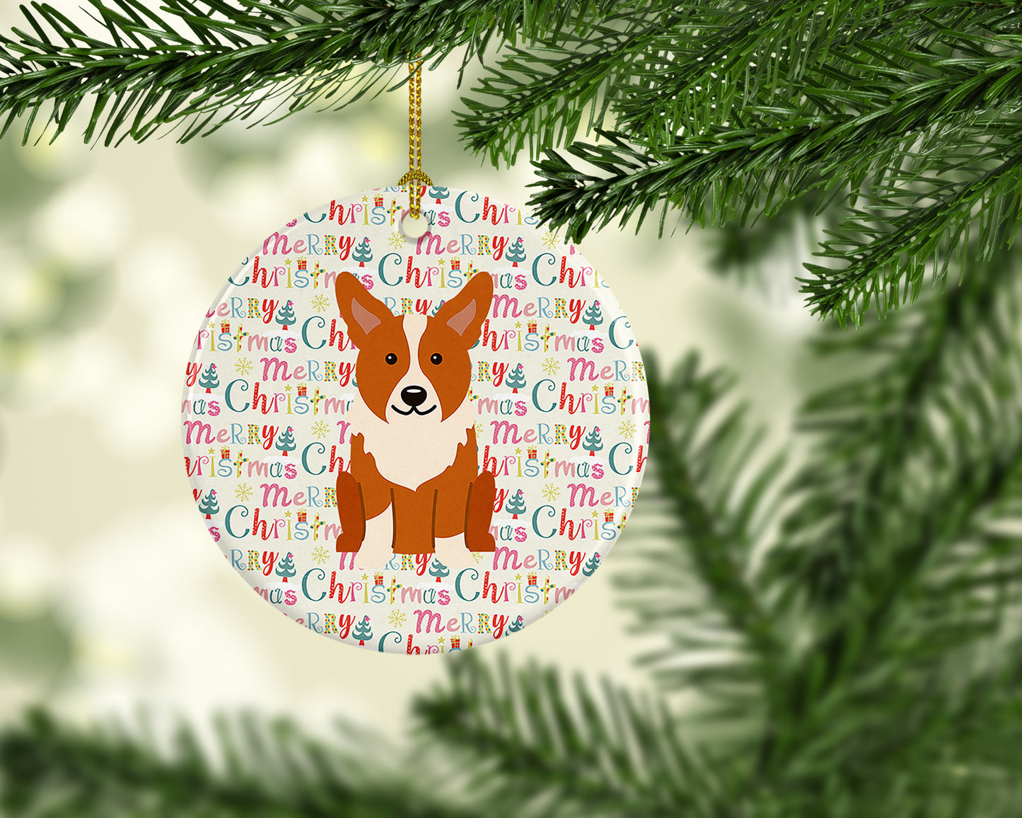 Merry Christmas Corgi Ceramic Ornament