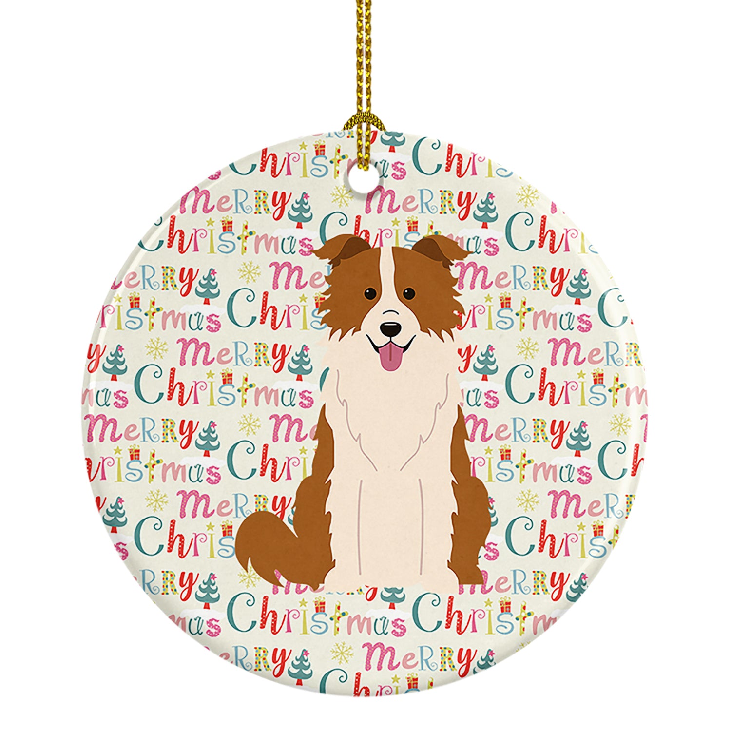 Buy this Merry Christmas Border Collie Red White Ceramic Ornament