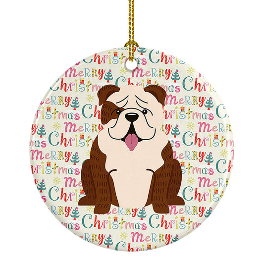 Buy this Merry Christmas English Bulldog Brindle White Ceramic Ornament