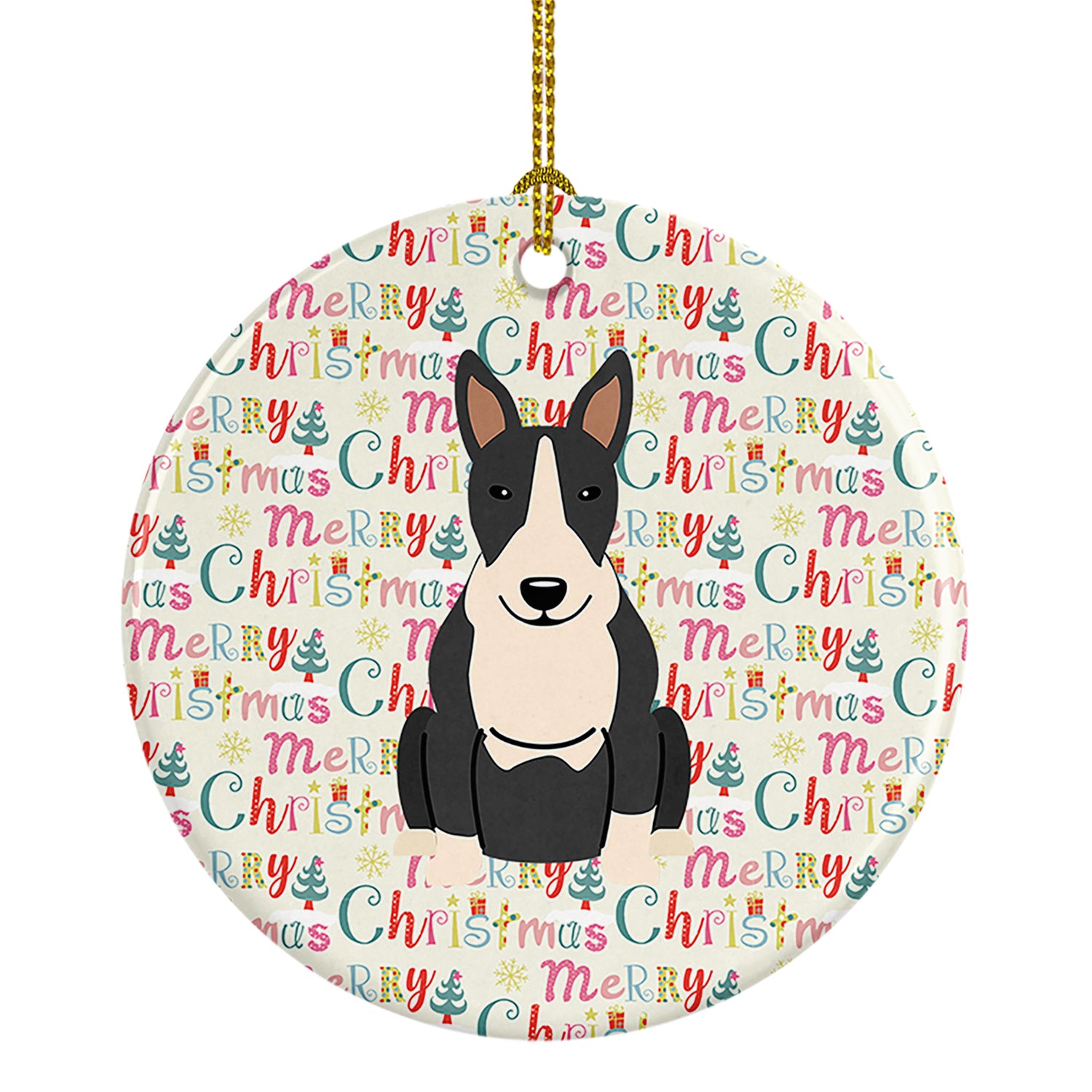 Buy this Merry Christmas Bull Terrier Black White Ceramic Ornament